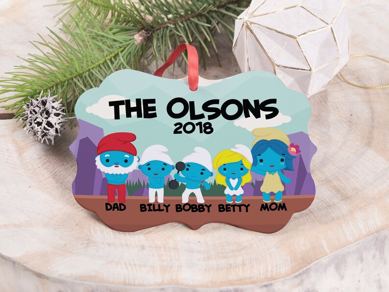 Little Blue People Family Personalized Christmas Ornament