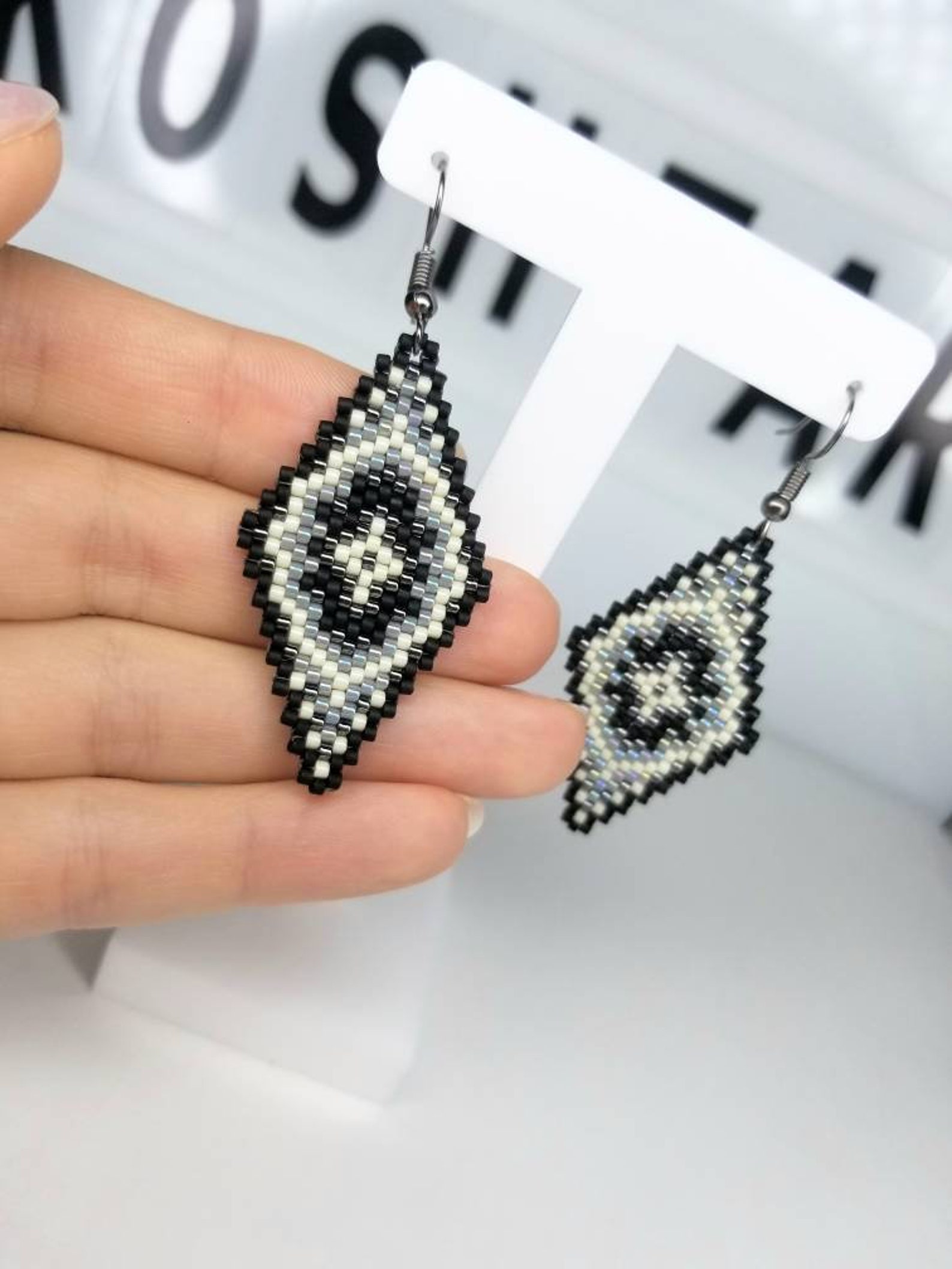 Rhombus Beaded Earrings Diamond Shaped Beaded Earrings | Etsy