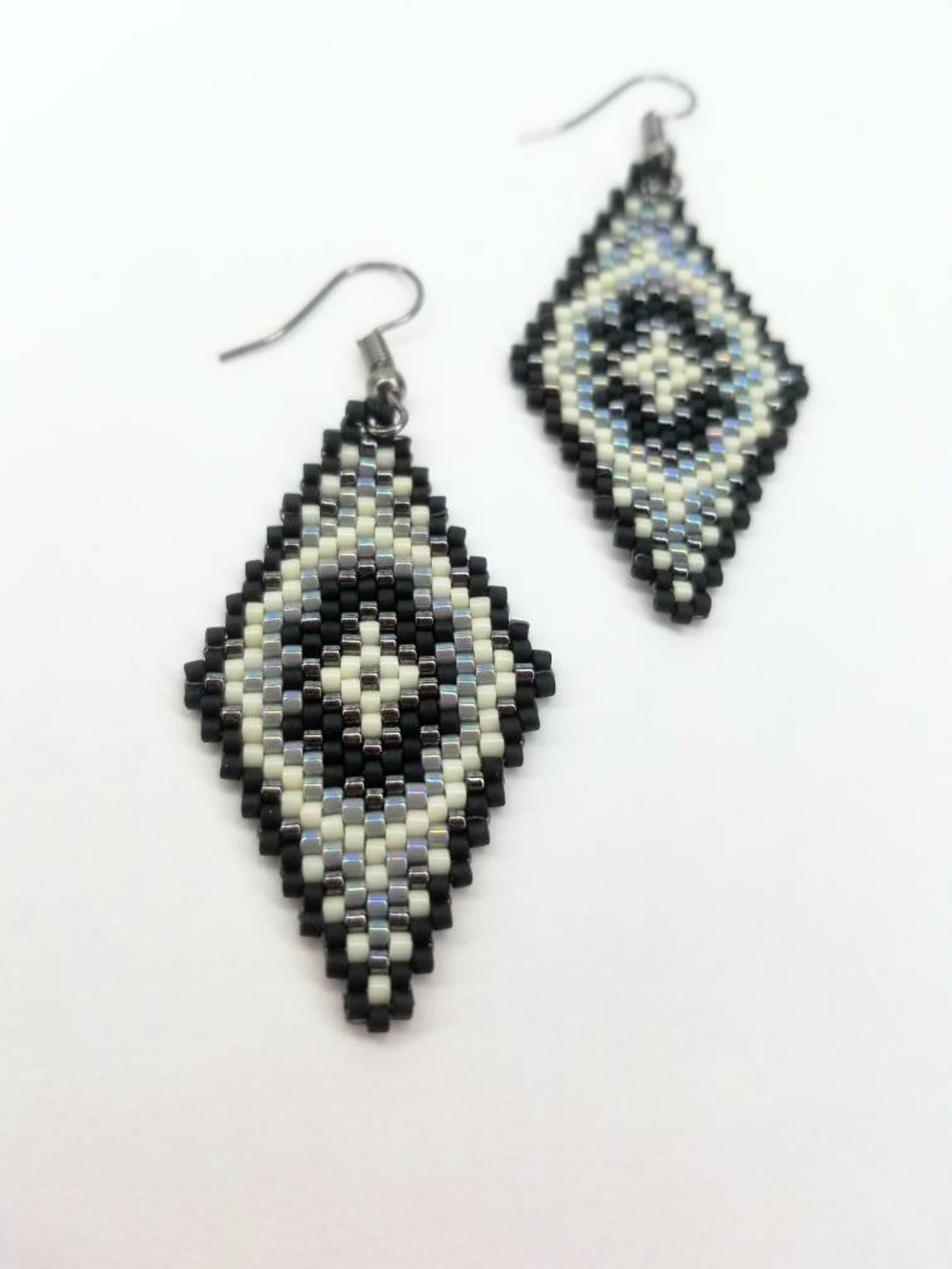 Rhombus Beaded Earrings Diamond Shaped Beaded Earrings | Etsy