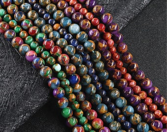 Natural Gemstone Beads Round Golden colorful stone Smooth Matte Beads Stone Agate Crystal Quartz strades DIY 4mm 6mm 8mm 10mm 12mm Bead nova