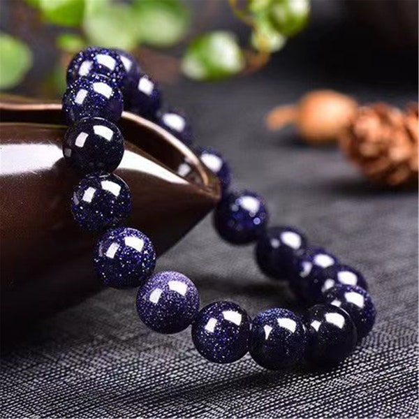 Starry Sky Blue Goldstone Beads charm Bracelet, 6mm,8mm,10mm,12mm Gemstone Round Healing Golden Sand Stone，meditation