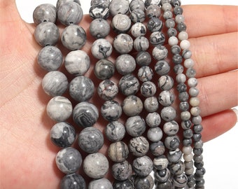 Natural AAAAA Picture Stones beads  Beads DIY charm strand of beads, 4mm~12mm Smooth Round Beads  Healing ，meditation