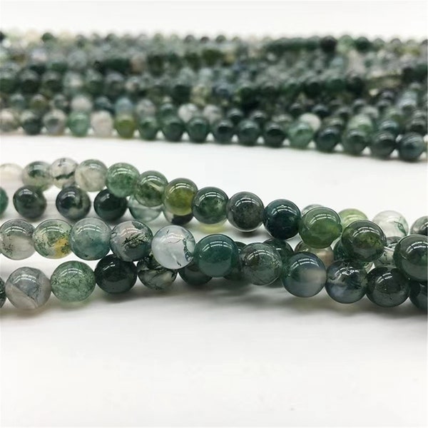 Natural AAAAA Green Moss Agate beads  Beads DIY charm strand of beads, 4mm~12mm Smooth Round Beads  Healing ，meditation