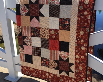 Handmade Patchwork Lap Quilt in Red, Black and Gold | Fair Fable Fabric