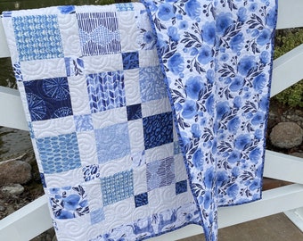 Lula Blue Handmade Patchwork Quilt  | Blue and White Quilt
