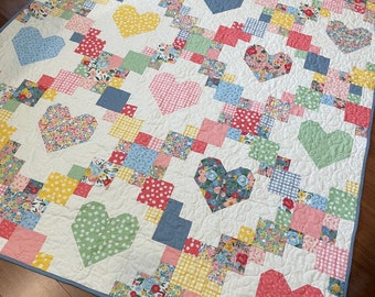 Handmade Patchwork Quilt | Riley Blake Flower Garden Fabric Collection | Heartsy from Cluck Cluck Sew