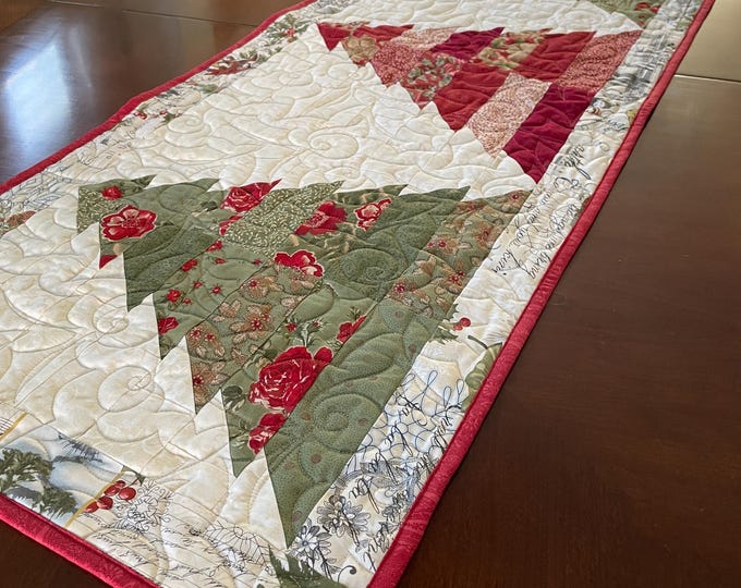 Handmade Quilted Christmas Table Runner | Tree Farm Pattern From Moda ...
