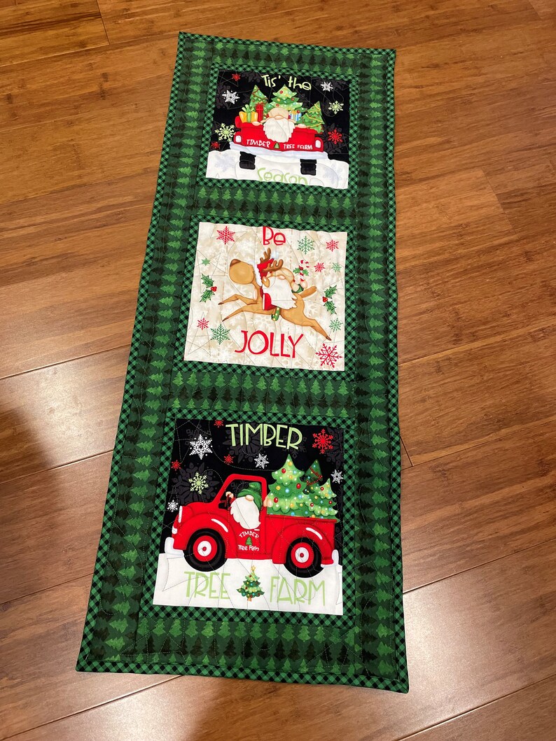 Handmade Quilted Christmas Table Runner Timber Gnomies Tree Etsy