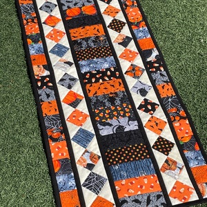 Handmade Halloween Quilted Table Runner: Patchwork Pumpkin Decor