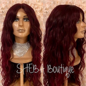 Burgundy Lace Front Wig, 100% Premium Synthetic Fiber, Heat Safe, Alopecia, Chemo, Cosplay, Red Wig, Dark Roots, Wavy Lace Front Wig