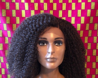 Peruka z przodu z koronką Kinky Curly, 100% syntetycznych włókien premium, bezpieczna dla ciepła, łysienie, chemioterapia, cosplay, kręcone, yaki, refleksy