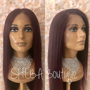 Burgundy Straight Lace Front Wig, 100% Premium Synthetic Fiber, Heat Safe, Alopecia, Chemo, Cosplay, 13x6 HD Lace Frontal, Burgundy Wig