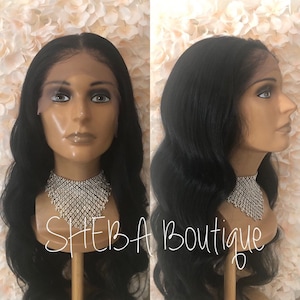 Body Wave Lace Front Wig, 100% Premium Synthetic Fiber, Heat Safe, Alopecia, Chemo, Cosplay, 13x6 HD Lace Frontal, Natural Black