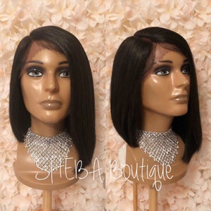 Bob Lace Front Wig, 100% Premium Synthetic Fiber, Heat Safe, Alopecia, Chemo, Cosplay, Asymmetrical Bob, Sleek, Natural Black