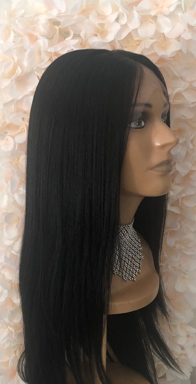 Straight Lace Front Wig, 100% Premium Synthetic Fiber, Heat Safe, Alopecia, Chemo, Cosplay, 13x6 HD Lace Frontal, Natural, Black image 7