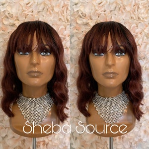 Curly Bob Lace w/ Bangs Wig, 100% Premium Synthetic Fiber, Heat Safe, Alopecia, Chemo, Cosplay, Bob, Kylie, Red Wig, Auburn Wig