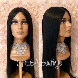 Long Straight Lace Front Wig, 100% Premium Synthetic Fiber, Heat Safe, Alopecia, Chemo, Cosplay, Sleek Straight, Natural Black
