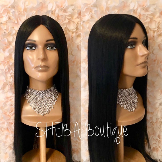 Straight natural looking synthetic Lace Front Wig Straight Yaki Natural Black Lace Front Synthetic Wig LF701A main image 4