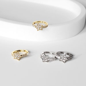 Star Earrings, Pave Huggies Earrings, Gold Starburst Tiny Hoops, Dainty Hoops, Silver Small Hoop Earrings, Celestial Gold Huggie Earrings