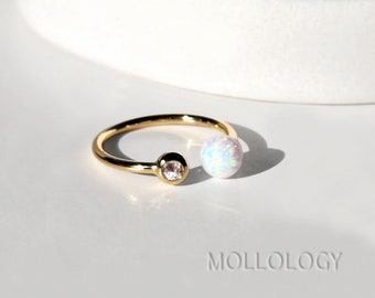 Gold Opal Ring: Dainty Open Ring with CZ