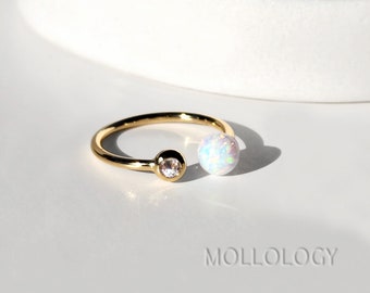 Opal Ring, Gold Ring, Dainty Ring,White Opal Ring, Minimalist Ring,Opal Stacking Ring, Opal CZ Ring, Gold Opal Ring, Open ring, Gift for her