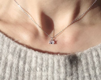 Dainty Diamond Necklace, Gold Diamond Necklace, Dainty CZ Necklace, Bridal Necklace, Floating Diamond Necklace, Silver Minimalist Jewelry