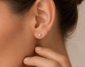 Tiny Freshwater Pearl Stud Earrings, Sterling Silver Studs, Dainty Pearl Stud Earrings, Everyday Pearl Jewelry, Minimalist Stacking Earrings