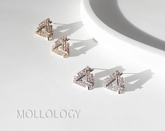 Pave Triangle Studs, 14k Gold Filled Earrings, Geometric Cubic Zirconia Studs, Dainty Art Deco Jewelry, Bridesmaid Gift