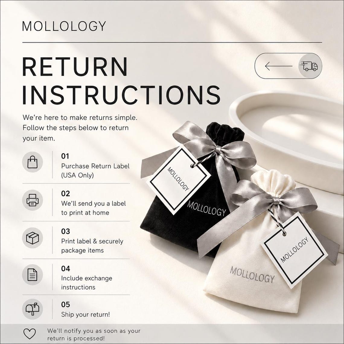 Mollology Return Shipping Label for Jewelry Returns & Exchanges ...