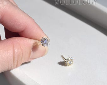 Dainty Flower Stud Earrings, Minimalist Bridal Studs, Diamond Stud Earrings for Women, Everyday Jewelry, Tiny Cz Stud Earring, Gift for Her