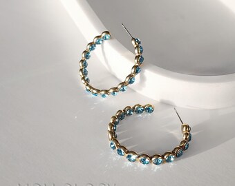 Birthstone Hoop Earrings, Colorful Gold Hoops, Dainty Everyday Earrings, Gift for Her, Lightweight Hoops, Statement Jewelry, Birthday Gift