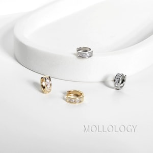 Gouden Huggie-oorbellen, kleine zilveren CZ-oorbellen, stokbroodoorringen, kraakbeenhoepel, gouden schelpring, gouden effenen hoepel, kleine hoepels