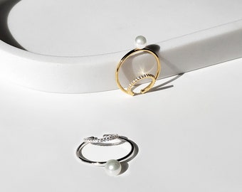 Dainty Pearl Ear Cuff: 14K Gold Filled, CZ Huggie (Single)