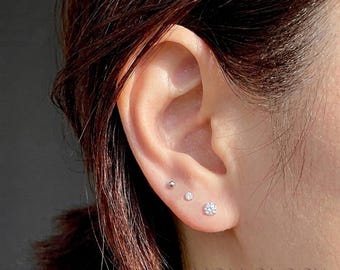 Tiny Diamond Stud Earrings, Everyday Small CZ Studs, Dainty Cartilage Stud, Sterling Silver Everyday Earring Stack, Tiny Ball Stud Earrings