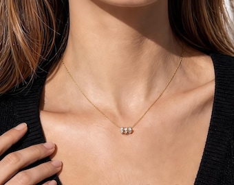 Dainty CZ Beaded Necklace, Minimalist Crystal Necklace, Layering Necklace, Charm Necklace, Anniversary Gift, Birthday Gift For Her Gold