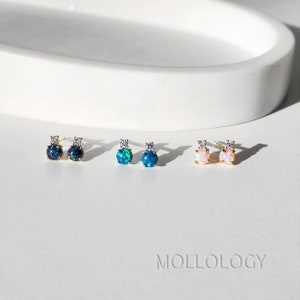 Opal Stud Earrings, Tiny Stud Earrings, Dainty Studs, Minimalist Earrings, Opal Studs, Green Earrings, Birthstone Earrings, Blue Tiny Studs