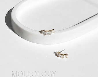 Mini Ear Huggie, Baguette CZ Huggie Hoop Earrings, Gold Minimalist Sparkle Earrings, Dainty Cartilage Huggies, Everyday Gift for Her