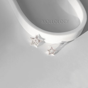 Pendientes de estrella, pendientes de estrella de plata, pendientes de estrella delicados, pendientes de estrella brillante, pendientes de estrella abiertos, pendientes minimalistas, pendientes celestiales