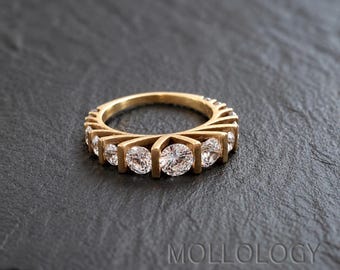 Anello eternity in oro con zirconi cubici / Anello stile Art Déco con diamanti, anello impilabile, fede nuziale, anello di tendenza
