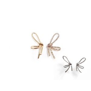 Dainty Gold Earrings, Gold Bow Earrings, Ribbon Bow Earrings, Dainty Silver Earrings, Wire Ribbon Studs, Cute Earrings, Minimalist Earrings