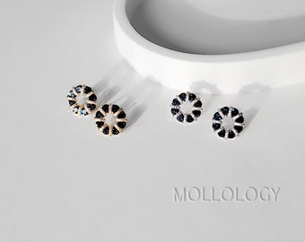 Blue Sapphire Flower Stud Earrings: CZ Sterling Silver Open Circle