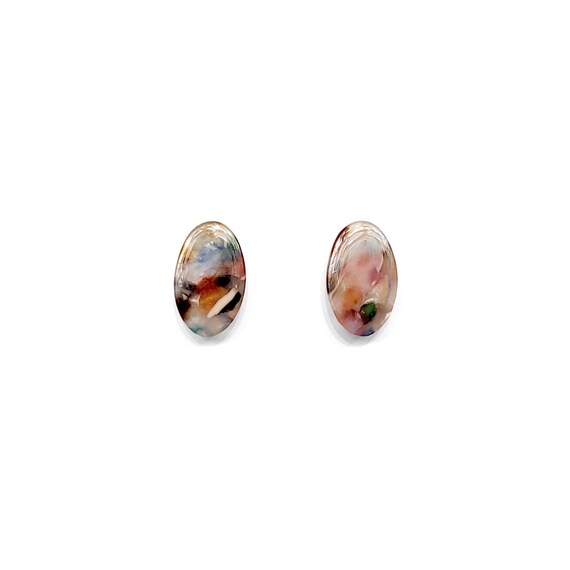 Oval Tortoise Shell Acetate Earrings: Multicolor Dainty Studs