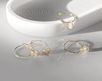Dainty Gold Huggie Hoop Earrings, Minimalist CZ Dot Hoops, Small Lightweight Everyday Earrings, Thin Hoops, Gift for Her