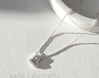 Pave Diamond Heart Necklace, 14K Gold Pendant, White Gold, Crystal Love Necklace for Girlfriend, Dainty CZ Necklace, Gift For Her