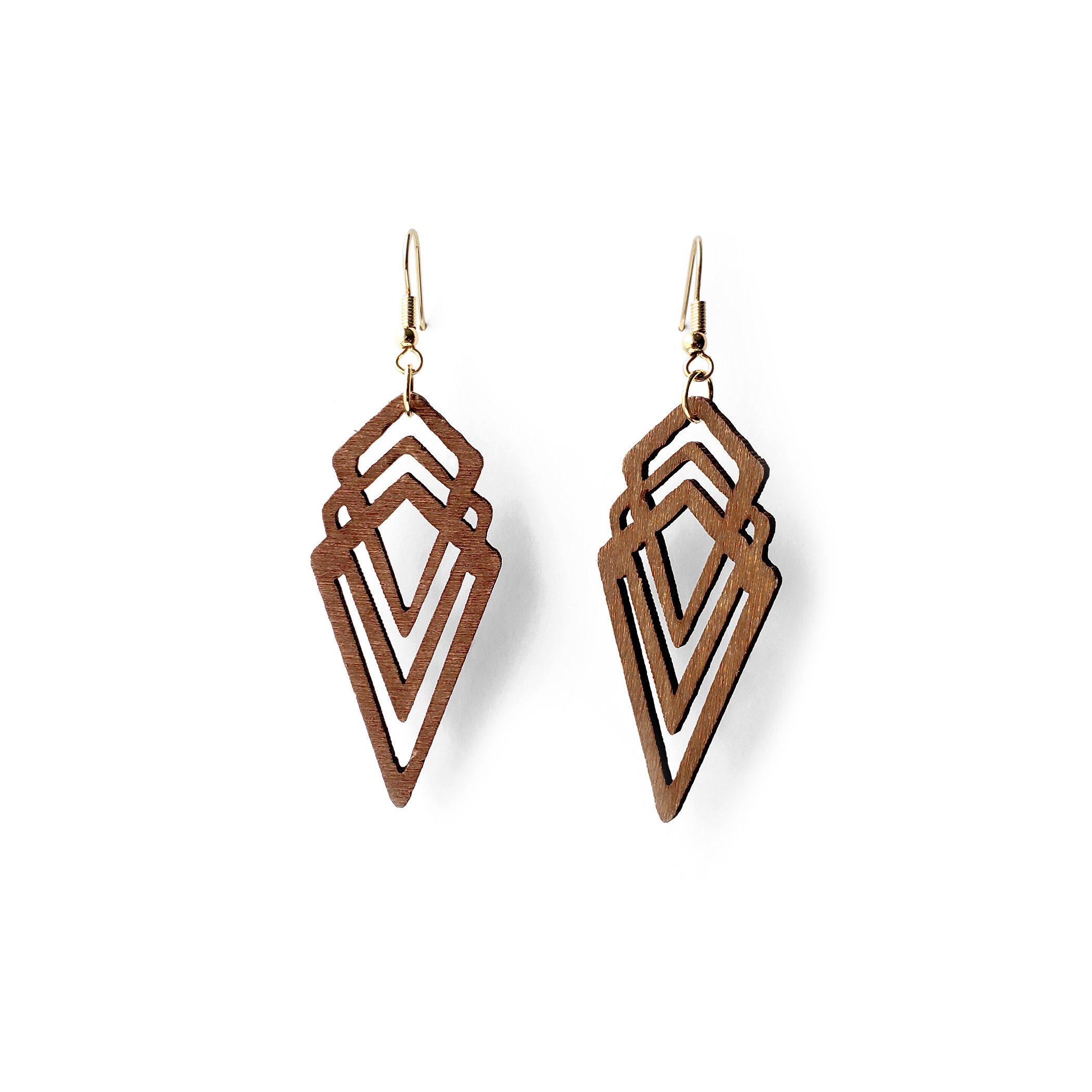 Art Deco Earrings Lightweight Wood Earrings Geometric | Etsy