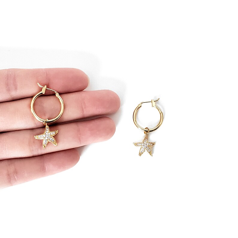 Starburst Huggie Hoop Earrings, Star Hoop Earrings, Starfish Earrings, Starburst Earrings, Dainty Gold Huggie Earrings, Celestial Earrings image 2