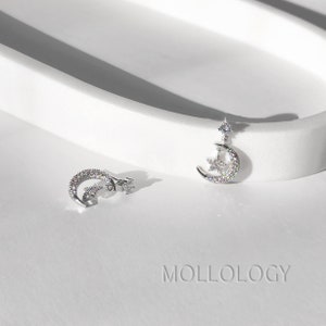 Moon and Star Earrings, Star Earrings, Celestial Earrings, Silver Moon Earrings, CZ Pave Earrings, Star Dangle Earrings, Star Drop Earrings