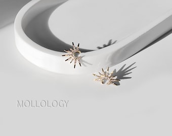 Orecchini a bottone con sole dorato, orecchini moderni in stile Mid-Century CZ, orecchini a bottone con sole, orecchini in oro delicati