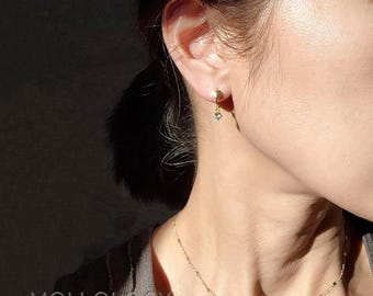 Dainty CZ Huggie Hoop Earrings, Dainty Heart Huggie Hoop Earrings, CZ Sterling Silver Tiny Hoops, Minimalist Everyday Earrings