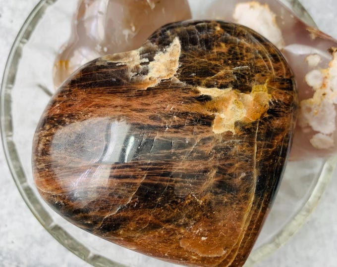 Black moonstone large heart crystal